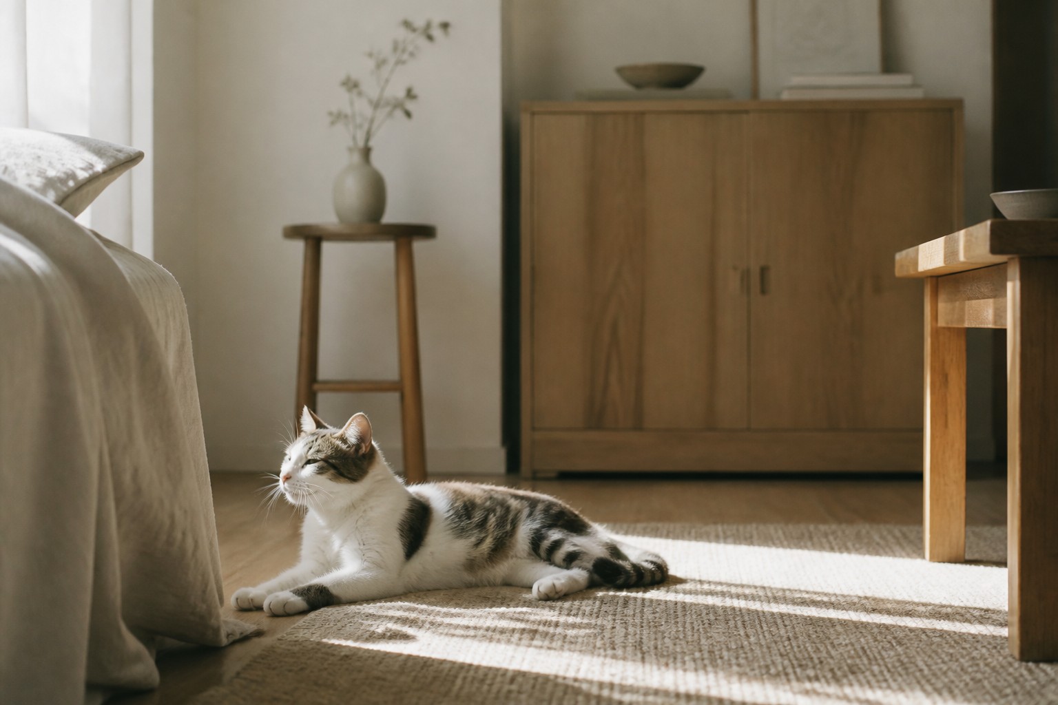 いつもの場所で穏やかに過ごす猫